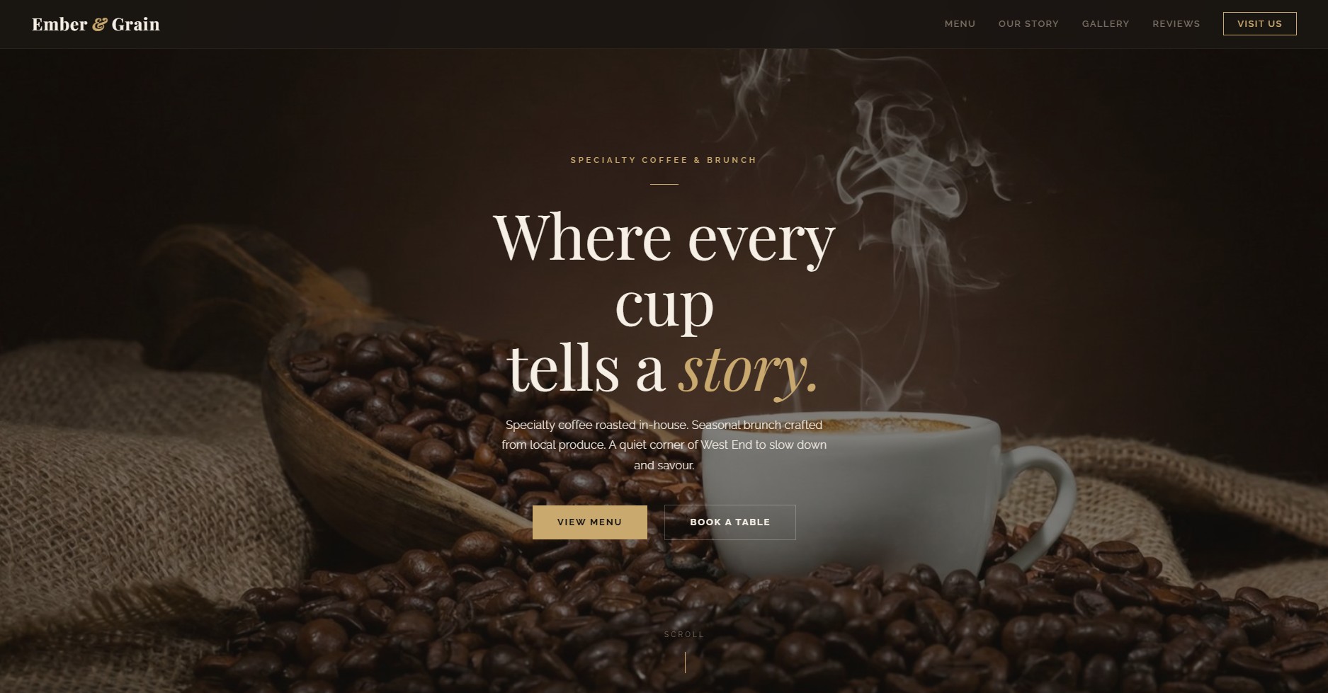 Website concept for a cafe or hospitality business